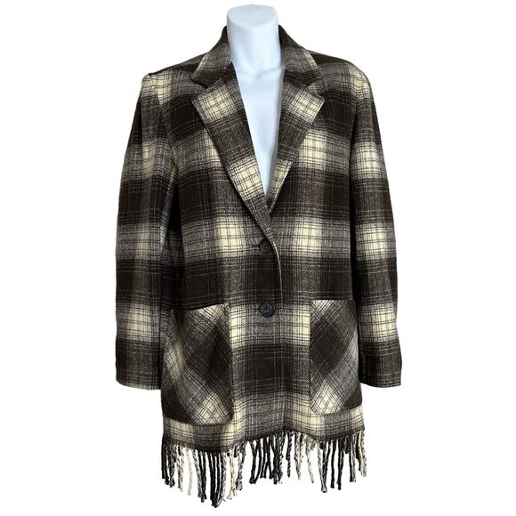 Karen Kane Wool Blend Made in USA Plaid Fringe Jacket Size XS - Picture 1 of 6